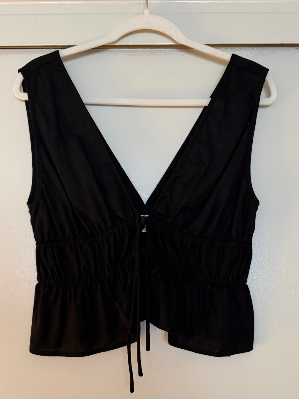 Wayf Black V-Neck Drawstring Peplum Camisole